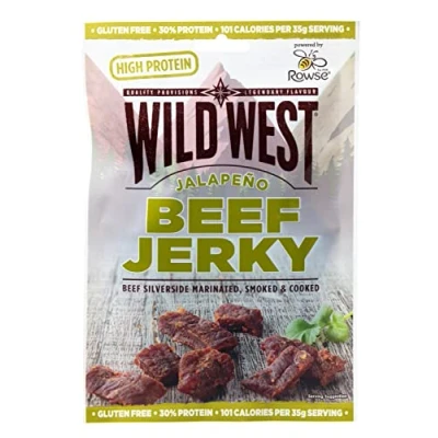 Afbeelding van Wild West Beef Jerky, high Protein droog vlees, Jerky Snack, 60g Jalapeno, gedroogd rundvlees