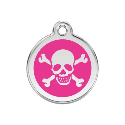 Afbeelding van Cross Bone Hot Pink roestvrijstalen hondenpenning medium/gemiddeld dia. 3 cm RedDingo