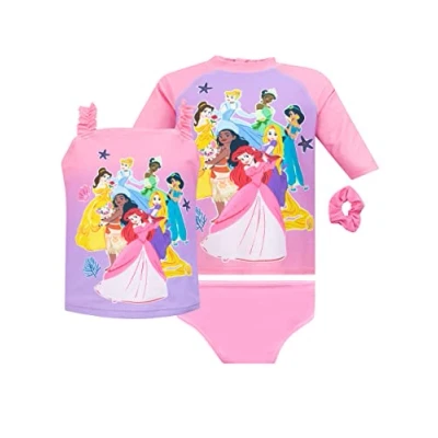 Afbeelding van Disney Princess zwemkleding 4 delig meisjes Moana Rapunzel Ariel en Assepoester zwempak Scrunchie Set Roze 122