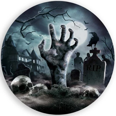 Afbeelding van Halloween/horror begrafenis bordjes 6x zwart papier D23 cm Feestbordjes
