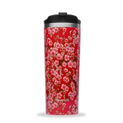 Afbeelding van QWETCH Reismok thermobeker, bloemen, 470 ml, roestvrij staal, voor koffie en thee, 6 uur warm 12 koud, BPA vrij, waterdicht