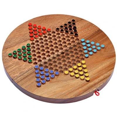 Afbeelding van LOGOPLAY Halma Gr. XL Star Chinese Checkers strategiespel gezelschapsspel van hout met rond, inklapbaar speelbord