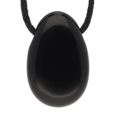 Afbeelding van Lebensquelle Plus Zwarte obsidiaan druppelhanger, geboorde trommelsteen hanger met katoenen band, hoogwaardige edelsteenhanger, halfedelsteen, lavaglas