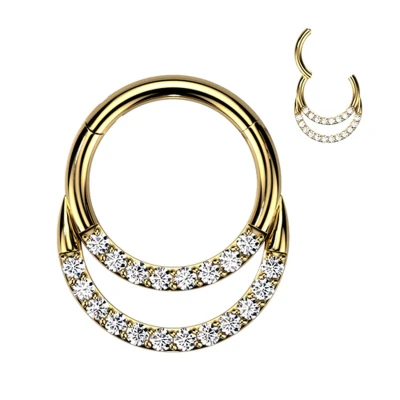 Afbeelding van Piercing titanium clicker double hoop ring 1.2x6 gold plated