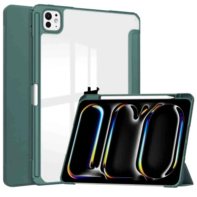 Afbeelding van iPad Pro 13 (2024) M4 Hoes: iMoshion Trifold Hardcase Bookcase Shockproof/Valbescherming Bookcase,Hardcase Donkergroen Kunststof Tablet