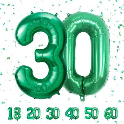 Afbeelding van 30 verjaardag decoratie cijfers ballon jaar folieballon groen voor 30e mannen vrouwen nummer vliegt met helium verjaardagsfeest 40&quot; 101cm