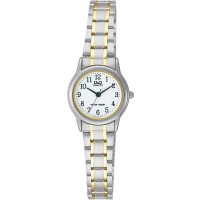 Afbeelding van Q&amp;Q Q589J404Y Horloge Analoog Dames Vrouwen stalen band Rond Cijfers Staal Zilverkleurig Goudkleurig Wit 3ATM