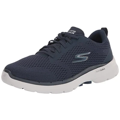 Afbeelding van Skechers Dames Go Walk 6 Bold Vision Road hardloopschoen, Navy Textiel Wit Trim, 37.5 EU