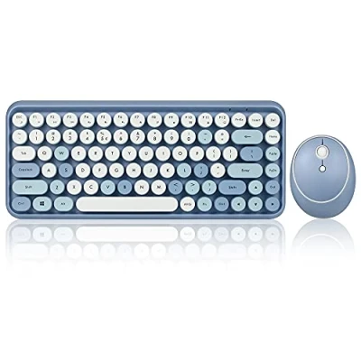 Afbeelding van Perixx Periduo 713BL draadloos compact blauw toetsenbord en muis Pastel Retro Schattig ronde toetsen 2.4ghz QWERTY/US