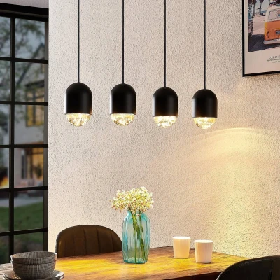 Afbeelding van Lucande hanglamp 4 lichts ijzer, glas GU10 zwart, helder
