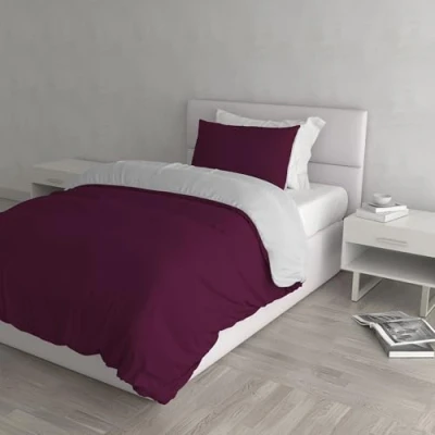 Afbeelding van Italian Bed Linen Natuurlijke Kleur Dekbedovertrek Set met Doubleface Effen Tas Sheet en Kussensloop, 100% Katoen, Pruim/Lichtgrijs, enkel