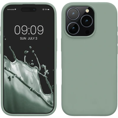 Afbeelding van kwmobile telefoonhoesje geschikt voor Apple iPhone 16 Pro Hoesje met siliconen coating Smartphone case in Regenwashed groen