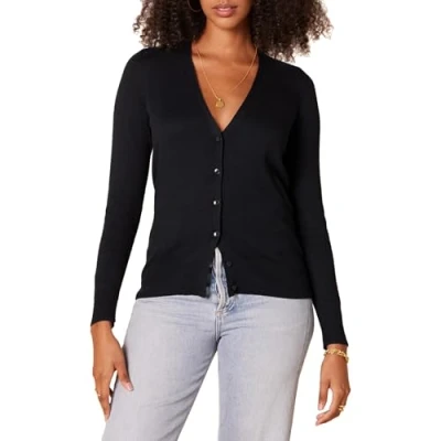 Afbeelding van Amazon Essentials Dames lichtgewicht V hals vest trui (verkrijgbaar in grote maten), zwart, 1X
