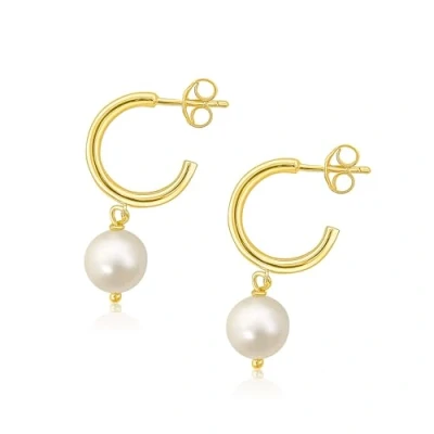 Afbeelding van Mary &amp; Jules Gouden pareloorbellen, creolen, van gerecycled zilver, verguld met zoetwaterparels, oorbellen voor dames, goud, vrouwen en meisjes, Sterling zilver