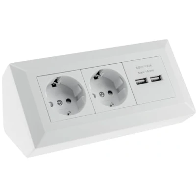 Afbeelding van Stekkerdoos hoekcontactdoos 2 voudig veiligheidsstopcontact 2X USB A 3.1A mat wit