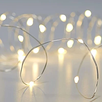 Afbeelding van Cepewa microdraad lichtketting ster warm wit zilver batterij decoratie verlichting Kerstmis timer (1 x 10 LED 120cm)