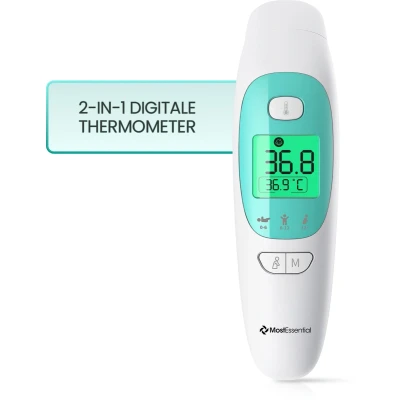 Afbeelding van MostEssential Premium Koortsthermometer Oorthermometer Infrarood Thermometer Voorhoofd Lichaam voor Volwassenen, Kinderen en Baby&#039;s Contactloos 20M