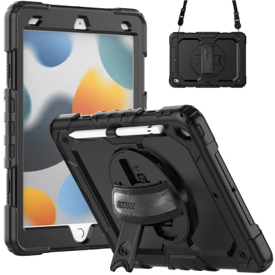 Afbeelding van Apple iPad 10.2 (2021) Hoes: Accezz Rugged Backcover Shoulder Strap Hardcase,Backcover Zwart Kunststof Tablet Hoezen