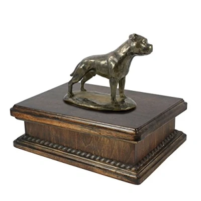 Afbeelding van Art Dog Custom Mama Sitting Statue Memorial Urn Handgemaakt koud gegoten brons op berkenhouten voet 24,5x29x21cm 5l Engelse bulldog