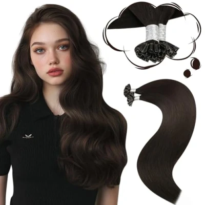 Afbeelding van Moresoo Haarverlenging Echte Keratine Donkerste Bruin 16 Inch/40cm 50g Recht Van Echt Menselijk Haar Pre Bonded Extensies 50 Strengen U Tip Hair Extension #2 1g/1s