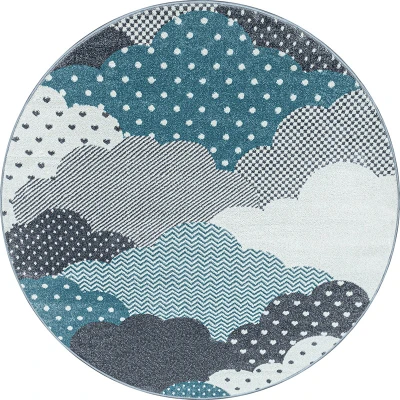 Afbeelding van Rond Kindervloerkleed Bambi Wolken Blauw Ø 160cm Adana Carpets