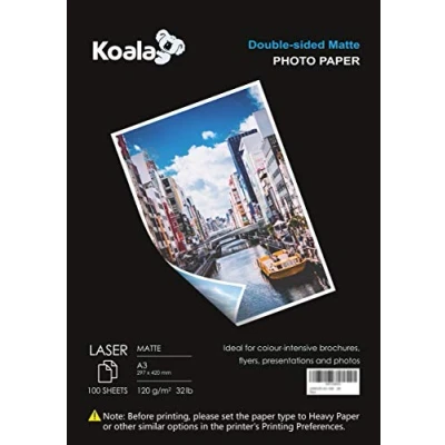 Afbeelding van KOALA Dubbelzijdig Mat Laser Fotopapier A3, 120 g/m², 100 vellen, voor alle printers en kopieerapparaten