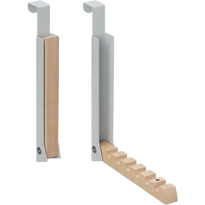 Afbeelding van Relaxdays 2x inklapbare deurhaak deurkapstok 6 inkepingen deur organizer grijs