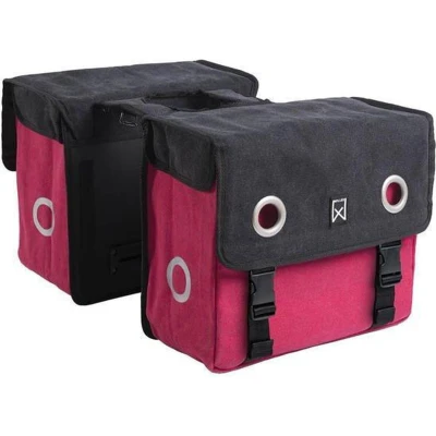 Afbeelding van Dubbele fietstas Canvas Tas 40L Zwart/paradise red