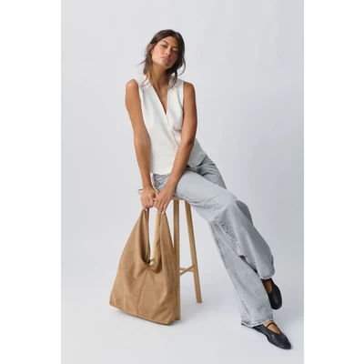 Afbeelding van Gina Tricot Slouchy BAG Handtas, Dames, Maat: One Size, Camel