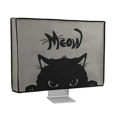 Afbeelding van kwmobile beschermhoes Monitor geschikt voor 24 26&quot; Computerscherm cover Computer accessoires PC scherm hoes in grijs / zwart Kat Meow design