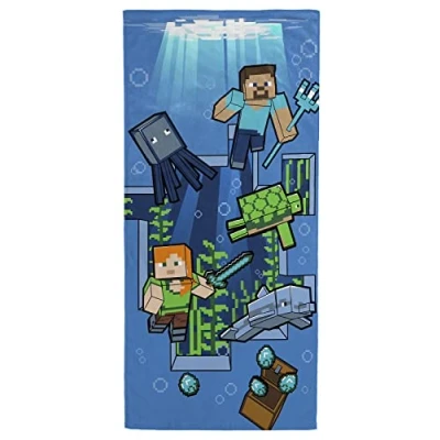 Afbeelding van Minecraft Onderwater 71 cm x 147 Strandhanddoek van 100% Katoen