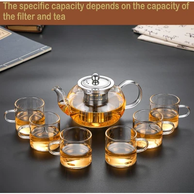 Afbeelding van Glazen theepot met infuser 600 ML, borosilicaat roestvrijstalen zeef en deksel, voor losse thee, clear thepotten hittebestendige