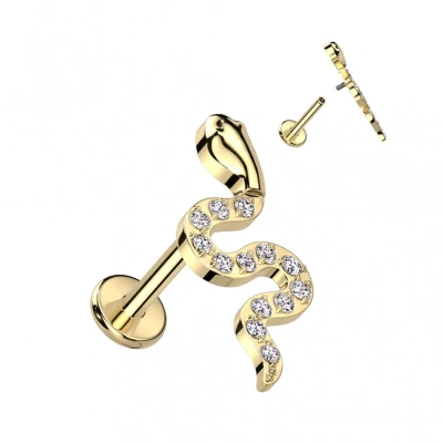 Afbeelding van Piercing gemmed snake 1.2x6 goud