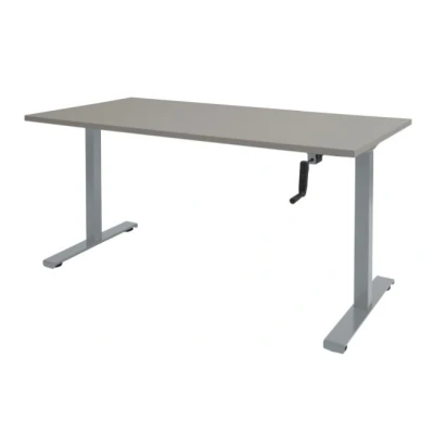 Afbeelding van Dextro slinger zit/sta 120x80cm, hoogte verstelbare werkplek dmv slinger, T poot frame. Frame kleur aluminium (RAL9006) en blad licht grijs.