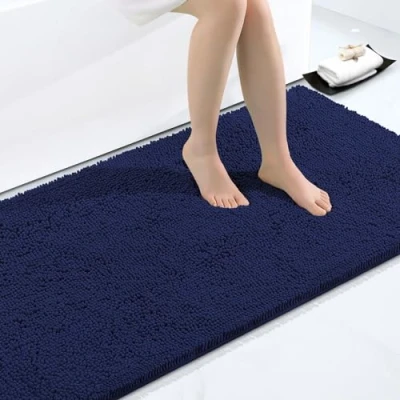 Afbeelding van Homaxy Antislip badmat, zachte chenille microvezel badkamertapijt, absorberende machinewasbaar 60 x 120 cm, blauw