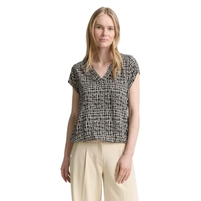 Afbeelding van TOM Tailor Blouse, Dames, Maat: 34, Abstract black grid design