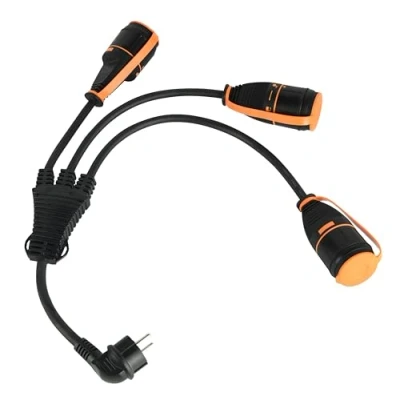 Afbeelding van Electraline 01746 splitter 3 weg Schuko met Electralock aansluiting, stroomaansluiting vergrendelingssysteem om onbedoeld loskoppelen te voorkomen, kabel H07RN F ingang 3G2.5 uitgang 3G1.5mm, IP44