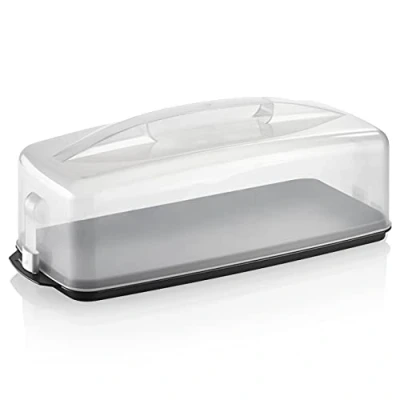 Afbeelding van Taarttransportbox, rechtshandig, met kliksluiting, 15 x 43 18 cm, taartcontainer deksel en draaggreep