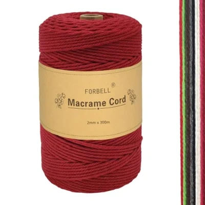 Afbeelding van Macramégaren, 2 mm x 300 m, premium katoengaren, doe het zelf handwerk, bordeauxrood (2 mm)