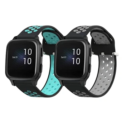 Afbeelding van kwmobile 2x horlogebandjes compatibel met Garmin Venu Sq Music/Sq bandje Activity tracker bandjes in zwart/grijs/zwart/lichtblauw