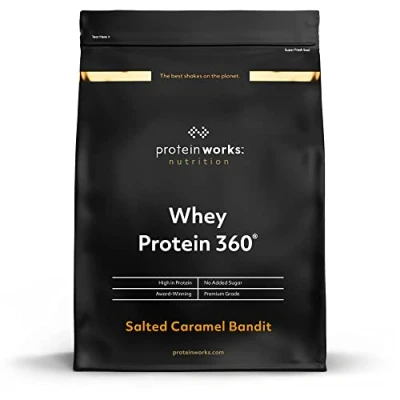 Afbeelding van THE Protein WORKS Whey 360 Powder Salted Caramel Bandit Eiwitrijke shake Zonder toegevoegde suikers en laag vetgehalte Eiwitmengsel 600 g
