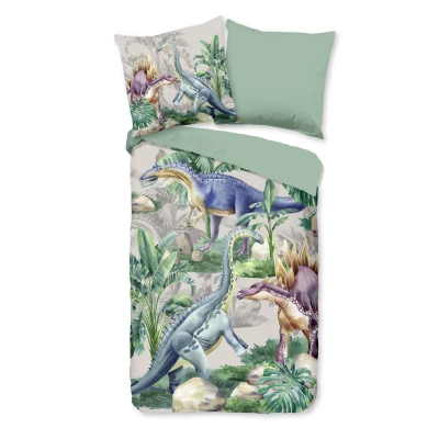 Afbeelding van Kinderdekbedovertrek 135x200 cm Dinosaurussen en Tropische Bladeren Print Multi 1 Persoons 100% Katoen
