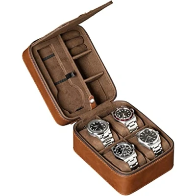 Afbeelding van ROTHWELL Organizer voor 5 horloges, opbergen, duurzame, draagbare bescherming met ritssluiting, geschikt alle polshorloges, horloges tot 50 mm, bruin/lichtbruin