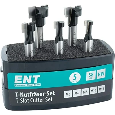 Afbeelding van ENT 09055 5 delige T groeffreesset M5, M6, M8, M10 en M12, schacht 8 mm, van hardmetaal, voor zeskantschroeven met metrische schroefdraad