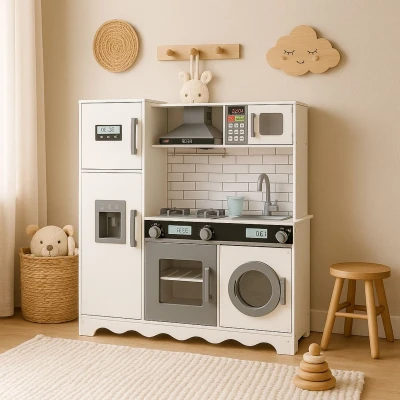 Afbeelding van Houten keuken speelgoed Speelkeuken Kinderkeuken inclusief keukengerei en wasmachine