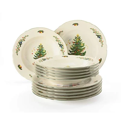 Afbeelding van Seltmann Weiden Marieluise Tafelservies, 12 delig, set voor maximaal 6 personen, bevat platte borden en soepborden, hard porselein, groen/kleurrijk