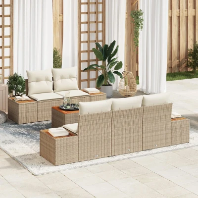 Afbeelding van vidaXL 6 Delige Tuin Sofa Set met Kussens Beige Poly Rattan Acacia