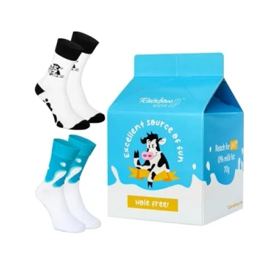 Afbeelding van Rainbow Socks Grappige melksokken voor dames en heren Novelty sokken met melk koeienpatroon box 2 paar, Melk, 4146 EU