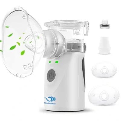 Afbeelding van BerkeMed inhalatorvernevelaar, inhalatieapparaat voor kinderen en volwassenen, instelbare sproeinevel inhalator met 1 mondstuk 2 maskers volwassenen