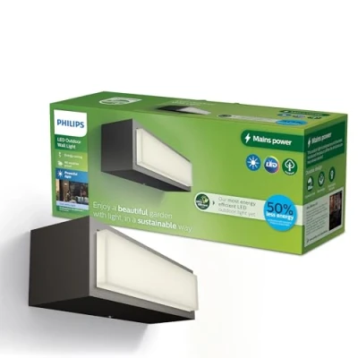Afbeelding van Philips Stratosphere Ultra Efficient Wandlamp Buitenlamp 3.8W 4000K Koel Wit Licht IP44 Weerbestendig Antraciet